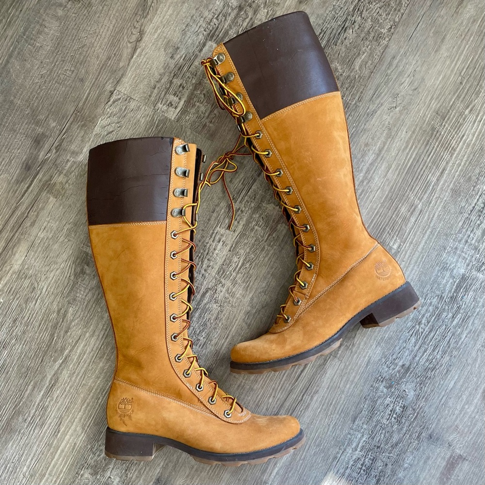 Timberland Premium 14 Inch Knee-High Lace-Up Boots in Wheat Nubuck Size 7.5 - Picture 14 of 16